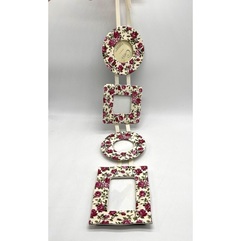 Carr Hanging Photo Frame 4x Pink White Floral Burnes of Boston Cottagecore Decor